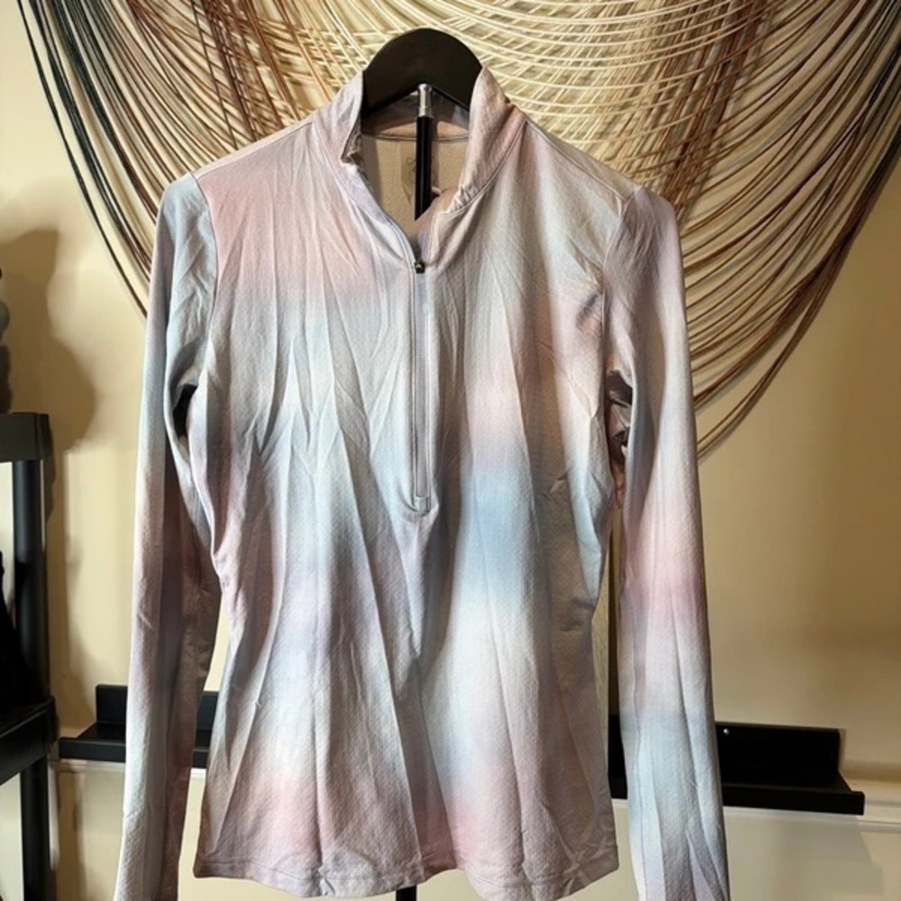 Women’s Long-Sleeve Half-Zip Tie-Dye Performance Top - Pastel Pink & Blue